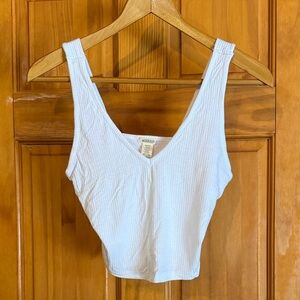Womens Bozzolo White Ribbed V-Neck Crop Top